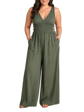NWT Inspired Hearts Olive Green Wide-Leg Jumpsuit